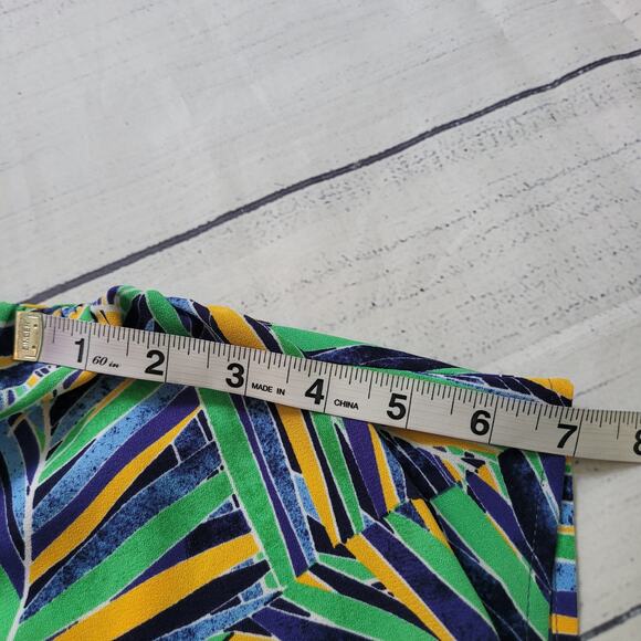 Halogen Size XS Tropical Jungle Cap Sleeve V-Neck Faux Wrap Blue Green Dress - Picture 7 of 9